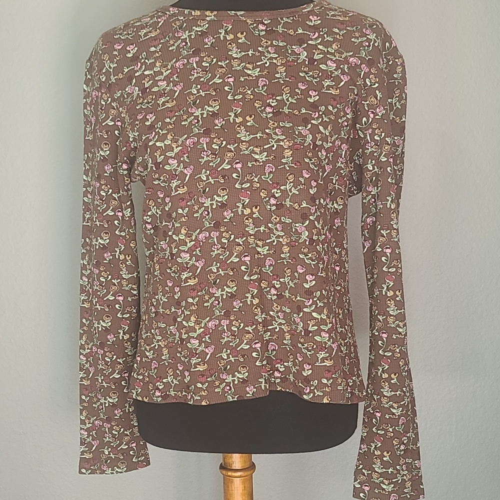Chadwicks Floral Chocolate Brown Waffle Knit  Long Sleeve Thermal
